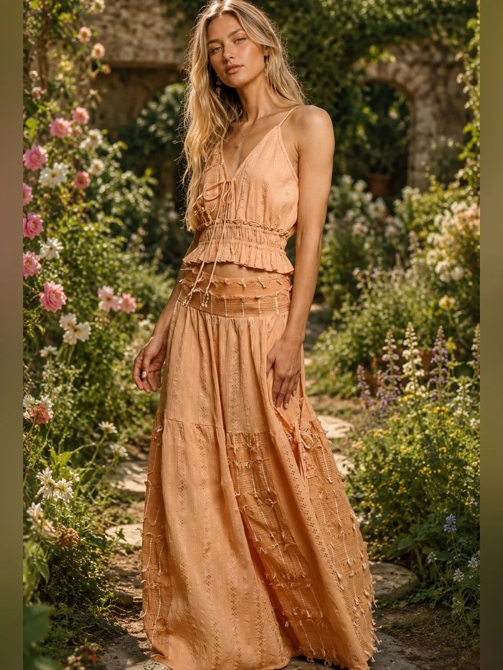 🌸POL Large Set Includes Woven top with Matching Wide Leg Pants P015